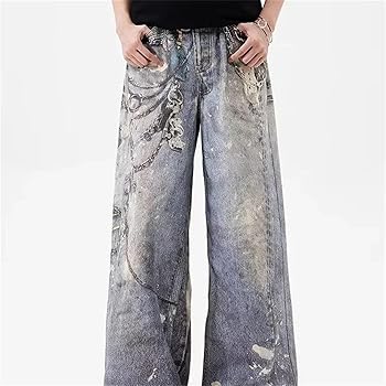 Amazon.com: Men's 3D Chain Printed Baggy Jeans for Men and